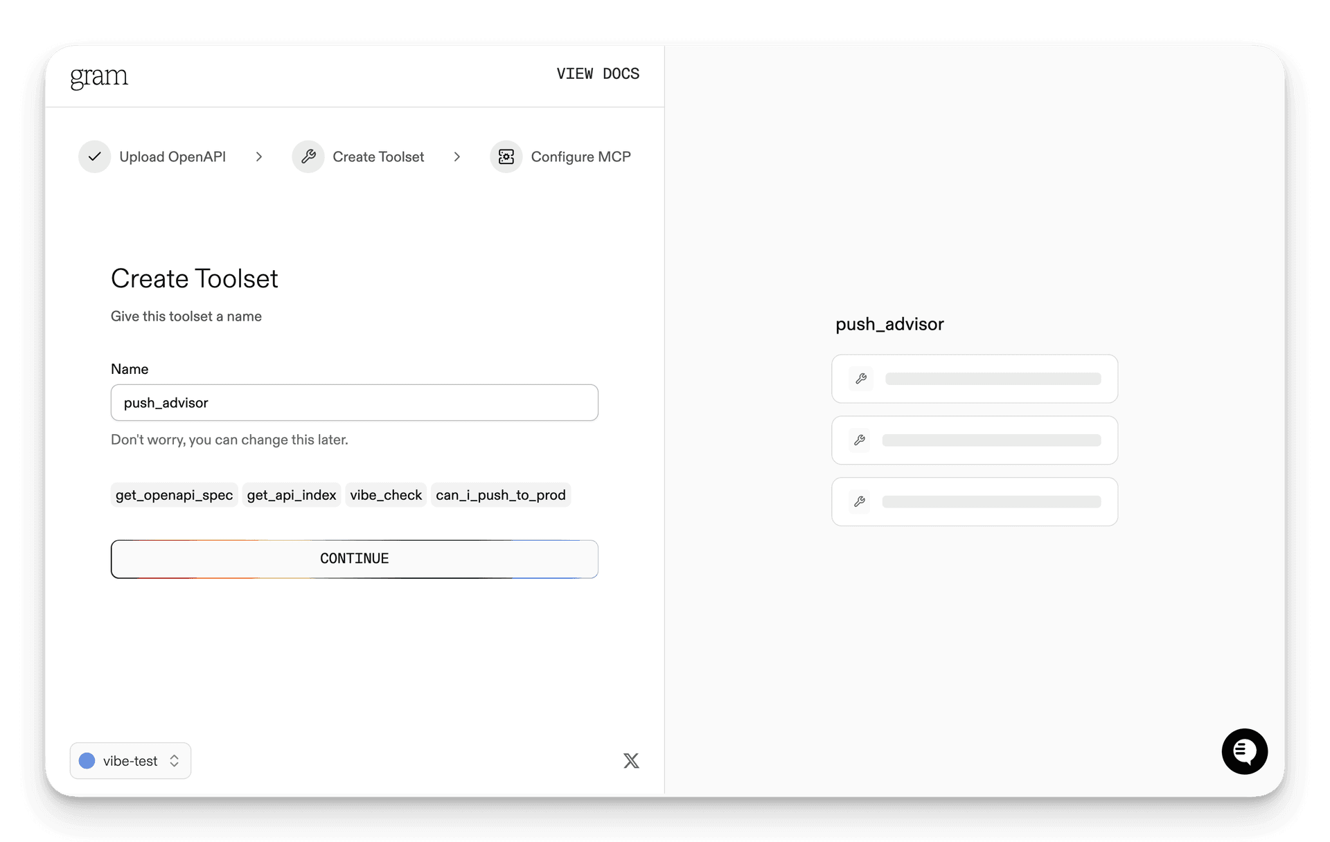 Screenshot of the create toolset dialog