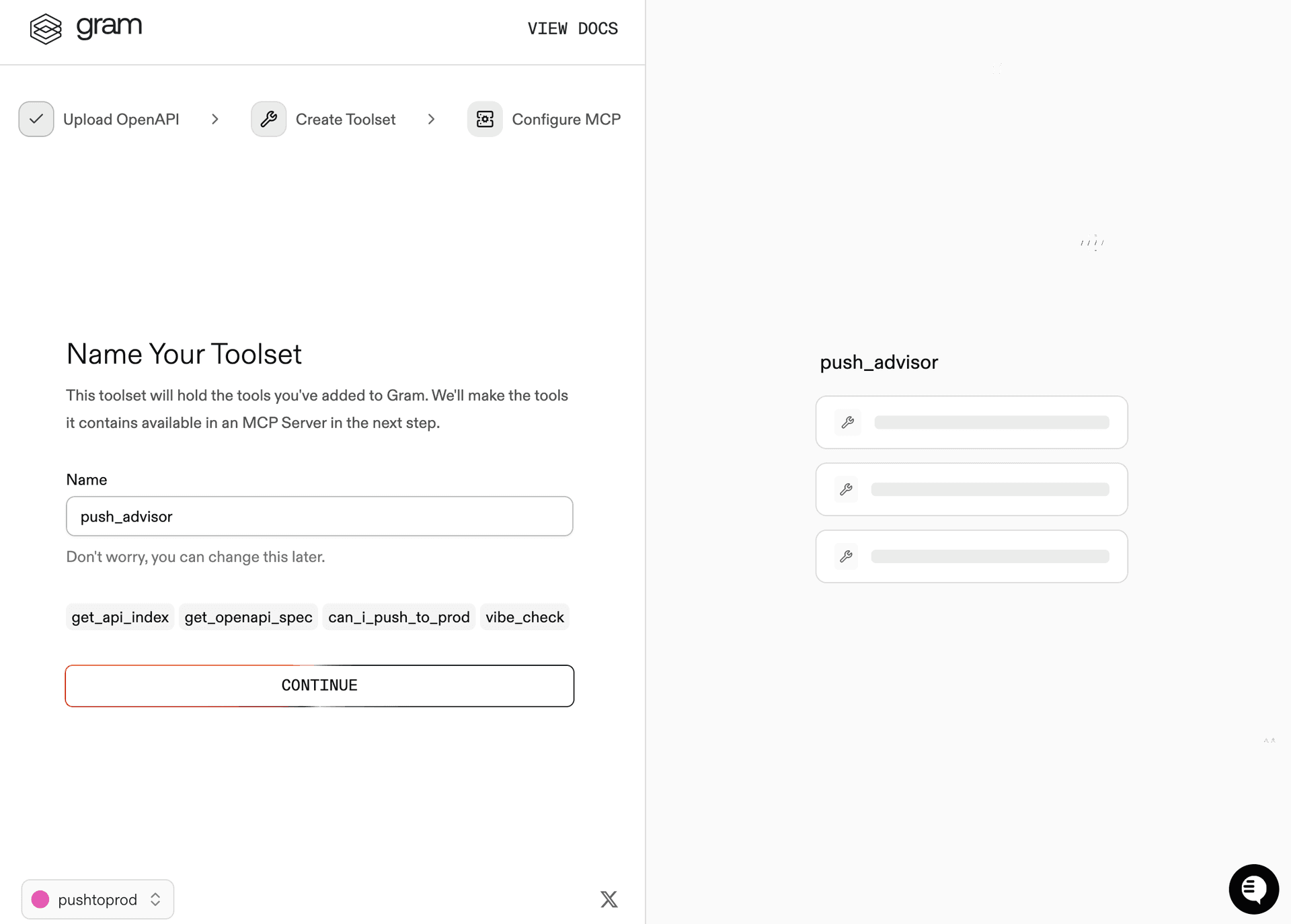 Screenshot of the create toolset dialog