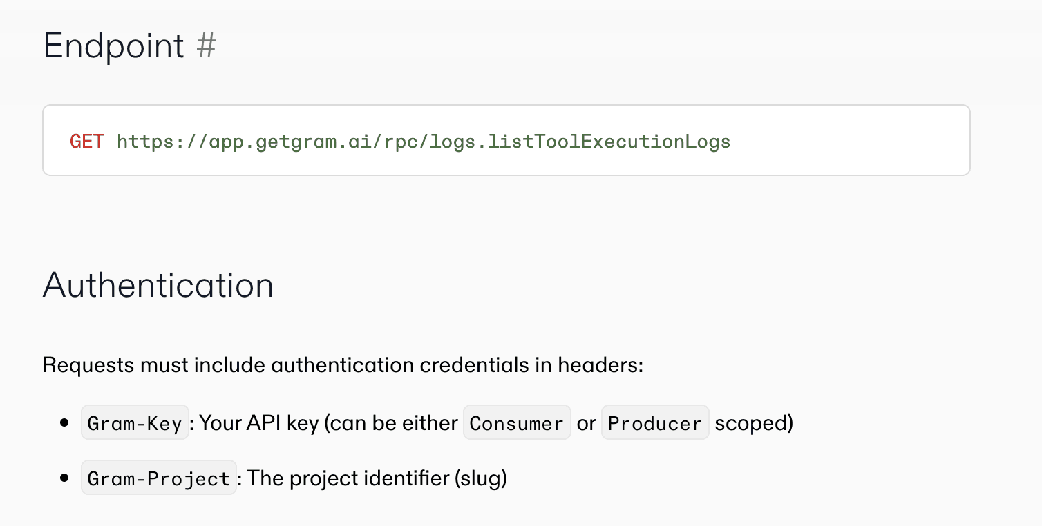 ListToolExecutionLogs API