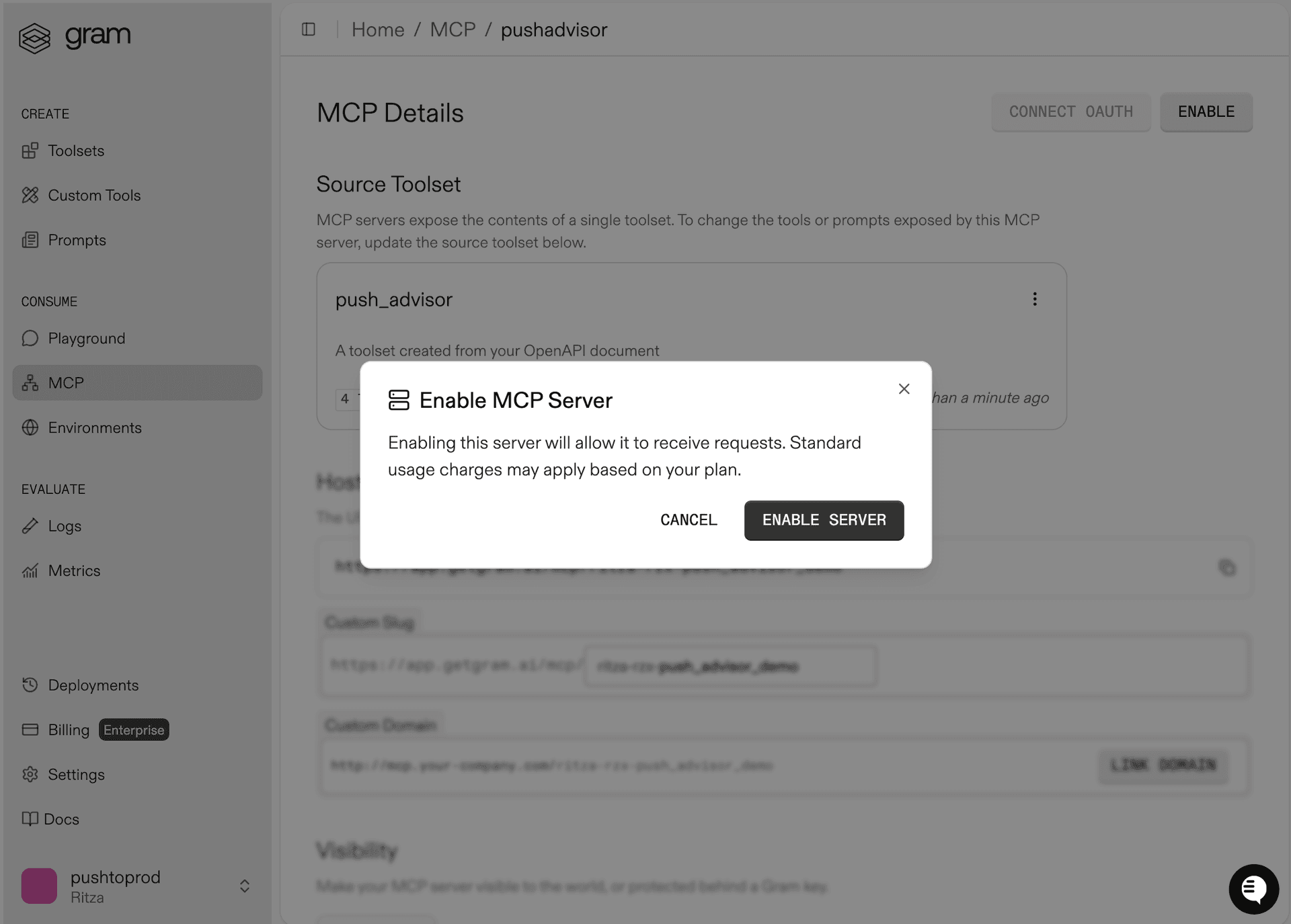 Screenshot of the MCP details page