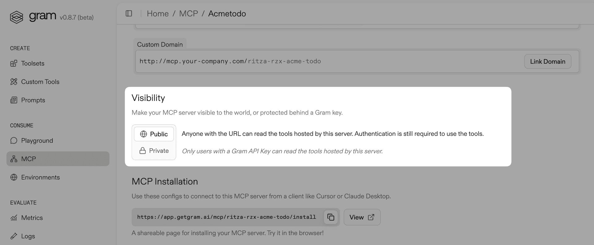 Screenshot showing server visibility