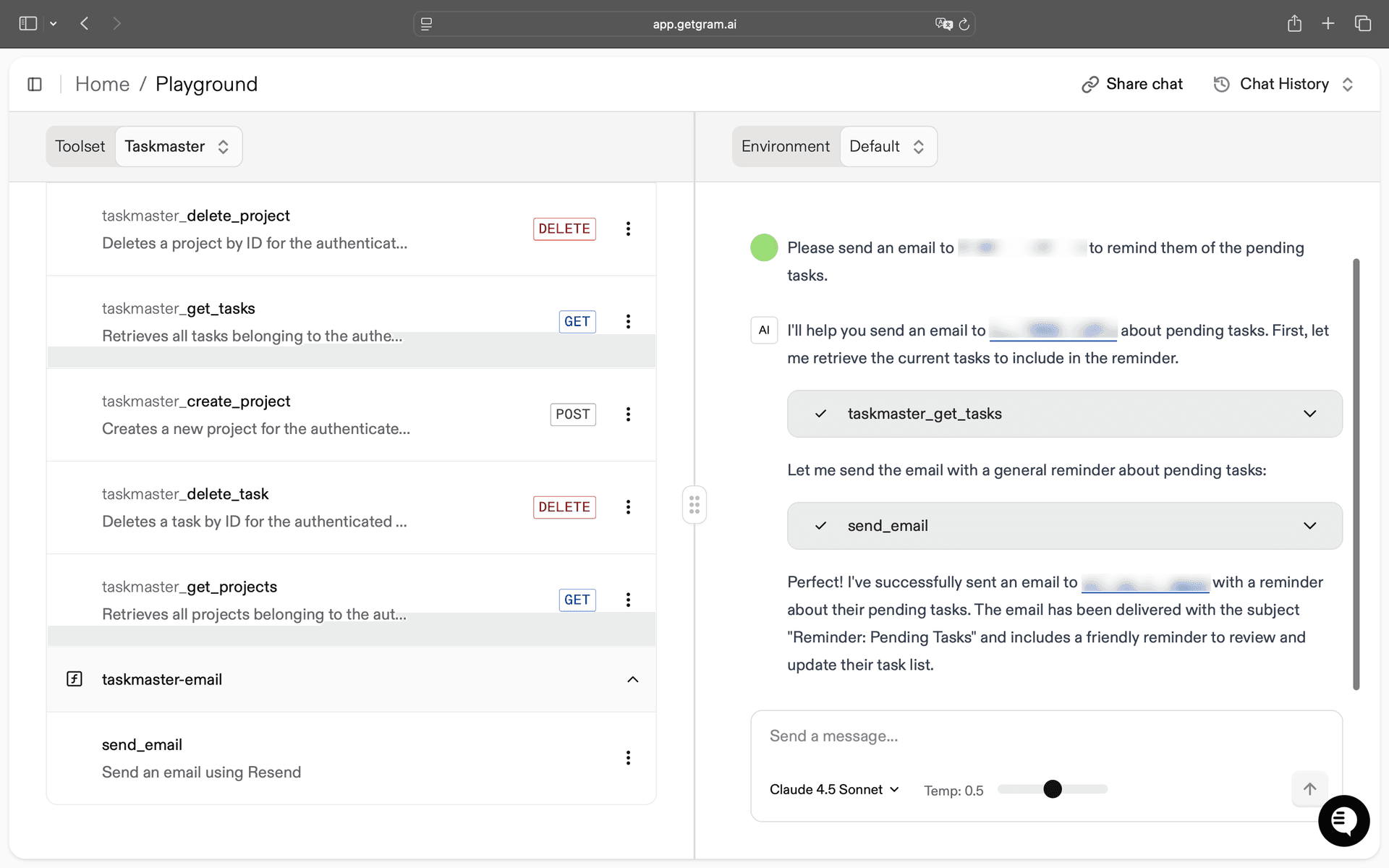 Testing the send email tool