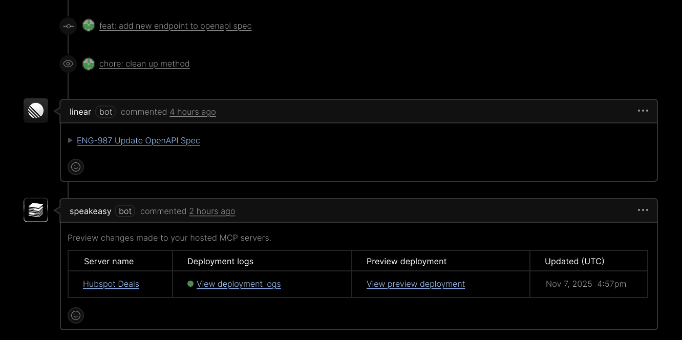 GitHub UI showing comment with preview link